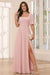Square Neck Ruffle Sleeve Chiffon Bridesmaid Dress with Slit