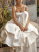 Vintage Wedding Dresses Square Neck Sleeveless Natural Waist Satin Fabric Court Train Sash Bridal Dress
