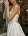 Vintage Wedding Dresses Square Neck Sleeveless Natural Waist Satin Fabric Court Train Sash Bridal Dress