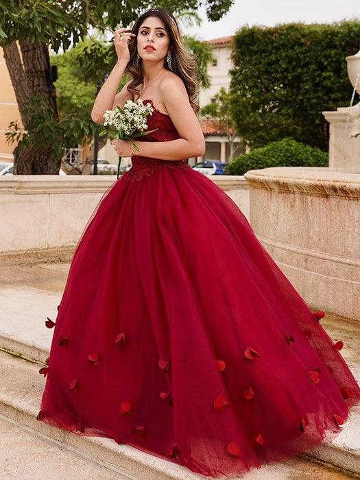 Ball Gown Tulle Applique Sweetheart Sleeveless Floor-Length Dresses - Prom Dresses