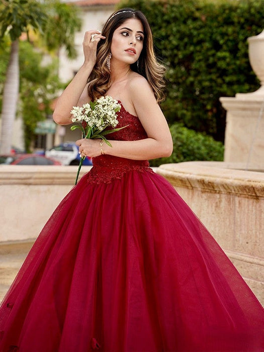 Ball Gown Tulle Applique Sweetheart Sleeveless Floor-Length Dresses - Prom Dresses