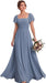 Bridelily Women's Flutter Sleeves Bridesmaid Dresses Square Neck Chiffon Maxi Dres - Steel Blue