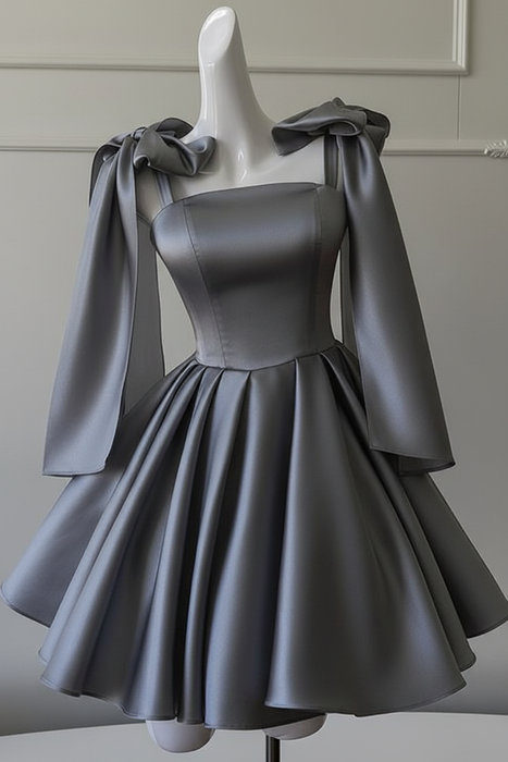 Steel Grey Sexy Satin Aline Homecoming Dress Short Prom Dress with Straps
