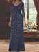 V-Neck 3/4 Sleeve Floor-Length Sequined Mother of the Bride Sheath Dress