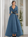 V-Neck A-Line Princess Floor-Length Mother of the Bride Dress with 3/4 Sleeves Appliques and Beading