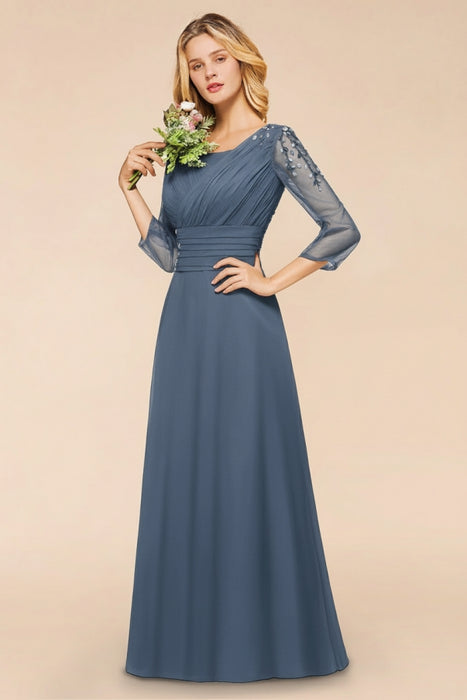 Long Sleeves Aline Bridesmaid Dress Ruffle Chiffon Beadings Wedding Guest Dress