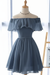 Stormy Blue Off Shoulder Chiffon Homecoming Dress