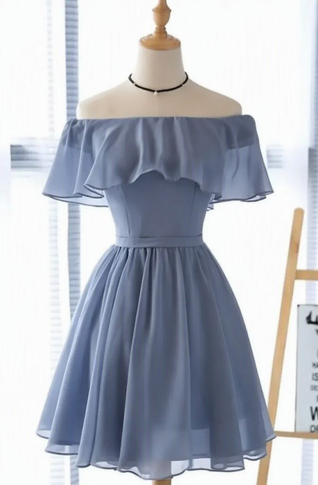Off the Shoulder Chiffon Homecoming Dress Short Graduation Dress