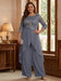 Stormy grey sequin lace jumpsuit on plus size model, front view