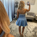 Blue Strapless A-Line Homecoming Dress Short with Pearl