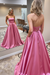 Strapless Candy Pink Backless Long Prom Dresses with Pocket