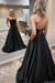 Black Strapless Backless Long Prom Dresses with Pocket