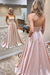 Pearl Pink Strapless Backless Long Prom Dresses with Pocket