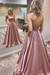 Strapless Backless Dusty Pink Long Prom Dresses with Pocket