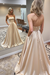 Champagne Strapless Backless Long Prom Dresses with Pocket