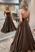 Brown Strapless Backless Long Prom Dresses with Pocket