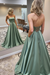 Dusty Sage Strapless Backless Long Prom Dresses with Pocket