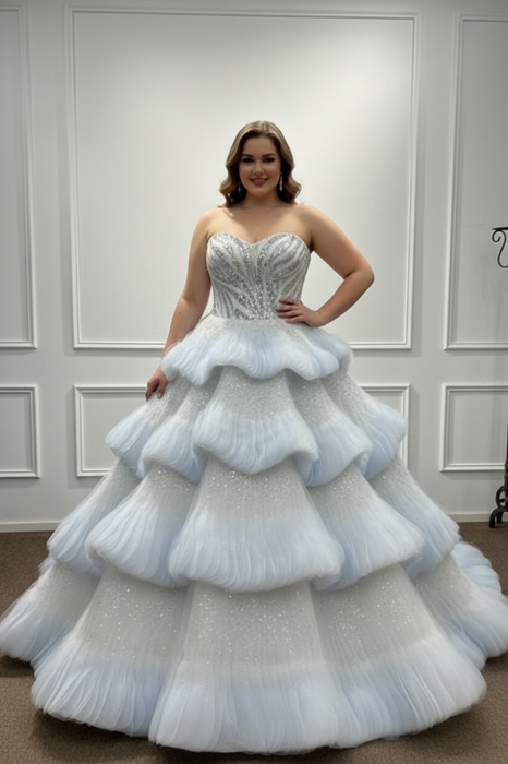 Strapless Ball Gown Prom Dress with Beadings Puffy Sequins Evening Dress 