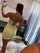 Strapless Beaded Short Yellow Lace Prom Dresses, Yellow Lace Homecoming Dresses, Mermaid Yellow Formal Evening Dresses 