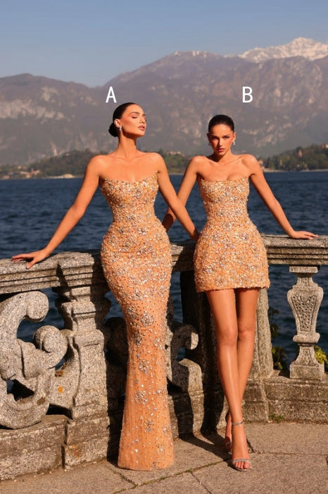 Strapless Beadings Mermaid Evening Dress Floor Length Party Dress