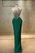 Strapless Beadings Prom Dress Mermaid Evening Gown Sleeveless Dark Green
