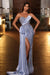 Strapless Beadings Prom Dress Blue Long with Side Split - Prom Dresses