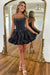 Black Corset Strapless A Line Short Homecoming Dress With Bows