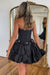 Black Corset Strapless A Line Short Homecoming Dress With Bows