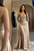 Strapless Champagne Sequins Sheath Long Prom Dress Ruffle Satin Side Split Dress