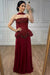 Stunning Burgundy Prom Dress Strapless Beadings Mermaid Prom Dress with Cape