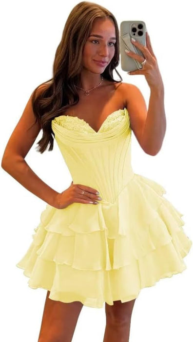 Strapless Corset Short Homecoming Dresses Sweetheart Tiered Ruffle Graduation Party Dress