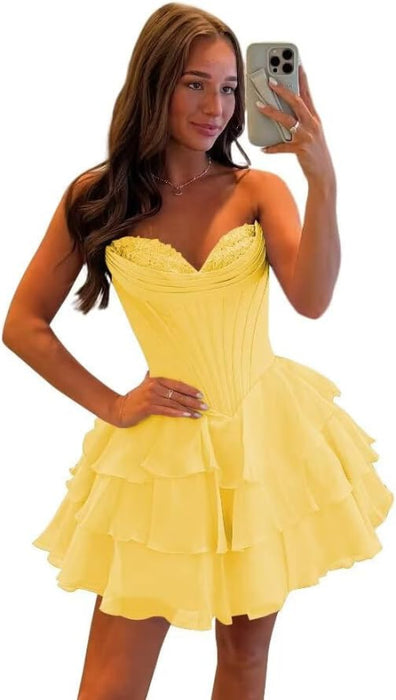 Strapless Corset Short Homecoming Dresses Sweetheart Tiered Ruffle Graduation Party Dress
