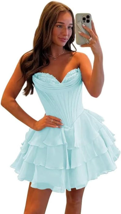 Strapless Corset Short Homecoming Dresses Sweetheart Tiered Ruffle Graduation Party Dress