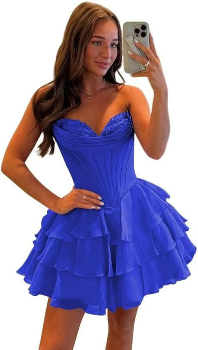 Strapless Corset Short Homecoming Dresses Sweetheart Tiered Ruffle Graduation Party Dress