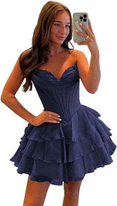 Strapless Corset Short Homecoming Dresses Sweetheart Tiered Ruffle Graduation Party Dress