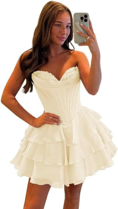 Strapless Corset Short Homecoming Dresses Sweetheart Tiered Ruffle Graduation Party Dress
