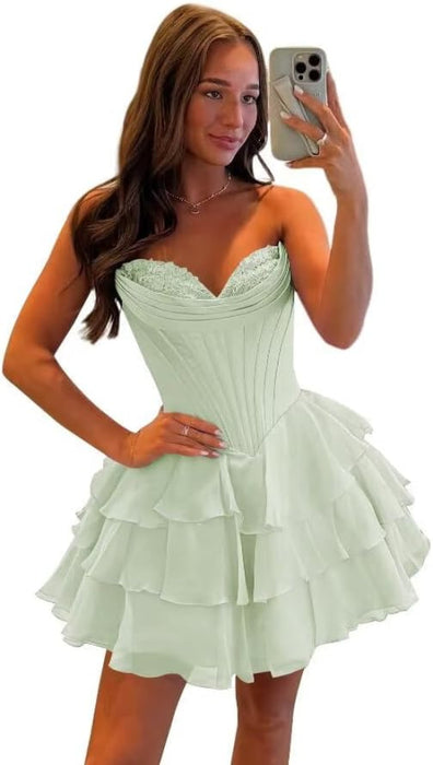 Strapless Corset Short Homecoming Dresses Sweetheart Tiered Ruffle Graduation Party Dress