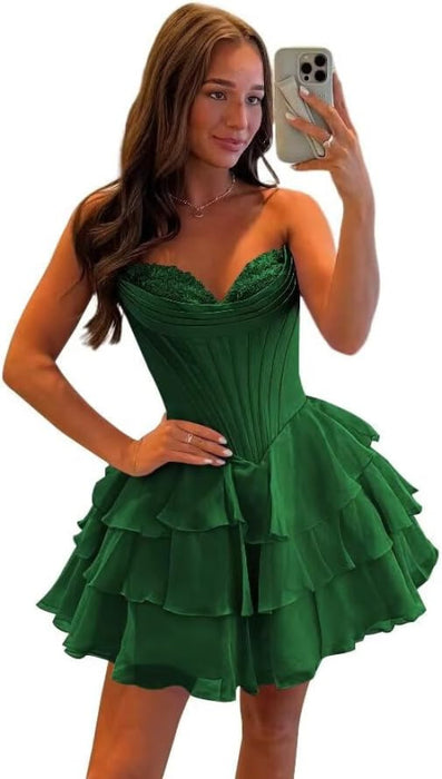 Strapless Corset Short Homecoming Dresses Sweetheart Tiered Ruffle Graduation Party Dress