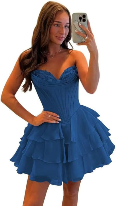 Strapless Corset Short Homecoming Dresses Sweetheart Tiered Ruffle Graduation Party Dress