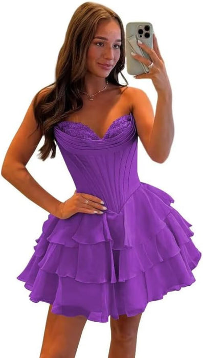 Strapless Corset Short Homecoming Dresses Sweetheart Tiered Ruffle Graduation Party Dress
