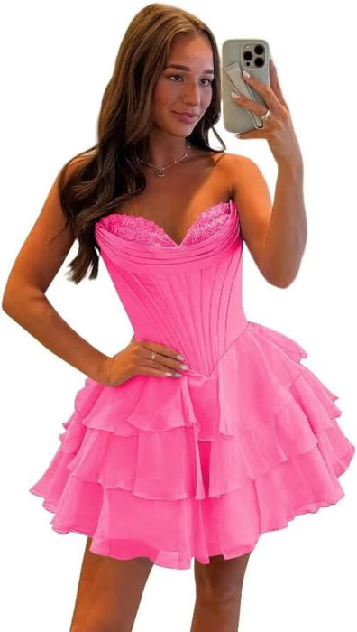 Strapless Corset Short Homecoming Dresses Sweetheart Tiered Ruffle Graduation Party Dress