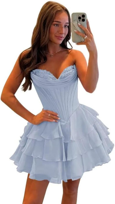 Strapless Corset Short Homecoming Dresses Sweetheart Tiered Ruffle Graduation Party Dress