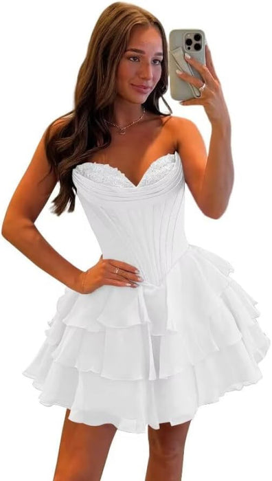 Strapless Corset Short Homecoming Dresses Sweetheart Tiered Ruffle Graduation Party Dress