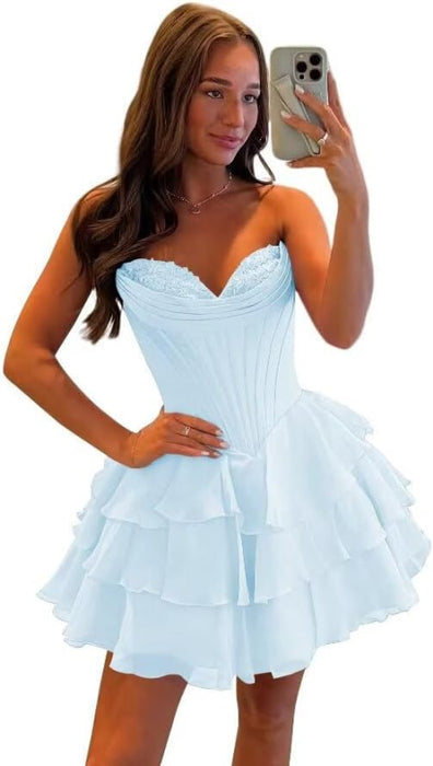 Strapless Corset Short Homecoming Dresses Sweetheart Tiered Ruffle Graduation Party Dress