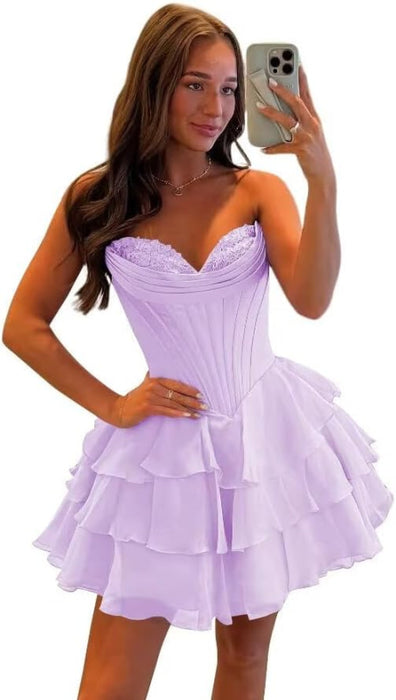 Strapless Corset Short Homecoming Dresses Sweetheart Tiered Ruffle Graduation Party Dress