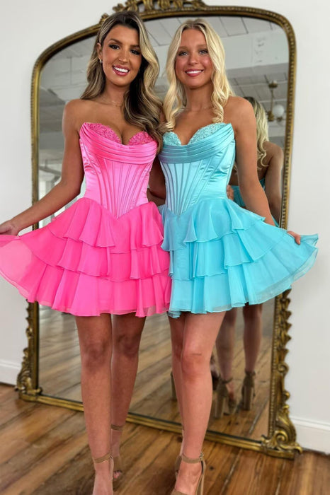 Strapless Corset Short Homecoming Dresses Sweetheart Tiered Ruffle Graduation Party Dress