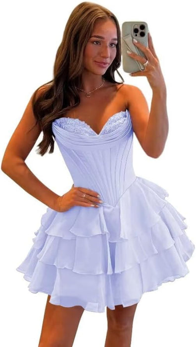 Strapless Corset Short Homecoming Dresses Sweetheart Tiered Ruffle Graduation Party Dress