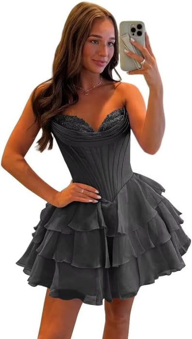 Strapless Corset Short Homecoming Dresses Sweetheart Tiered Ruffle Graduation Party Dress