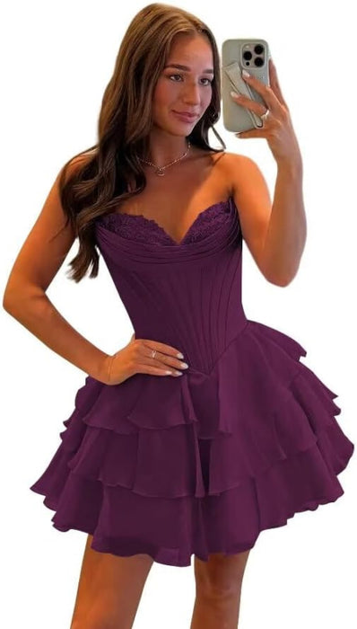 Strapless Corset Short Homecoming Dresses Sweetheart Tiered Ruffle Graduation Party Dress