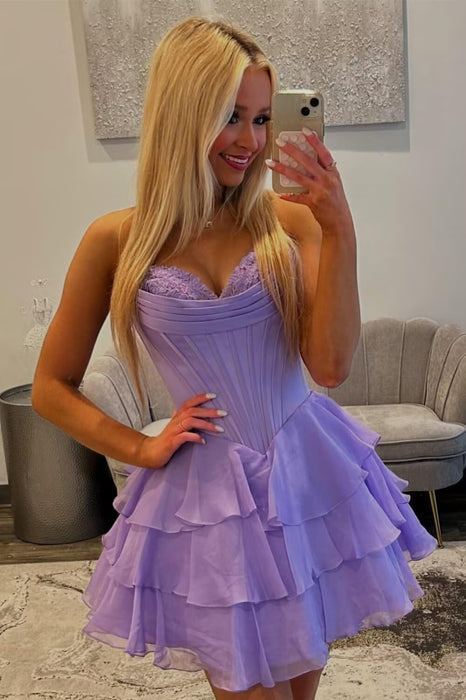 Strapless Corset Short Homecoming Dresses Sweetheart Tiered Ruffle Graduation Party Dress